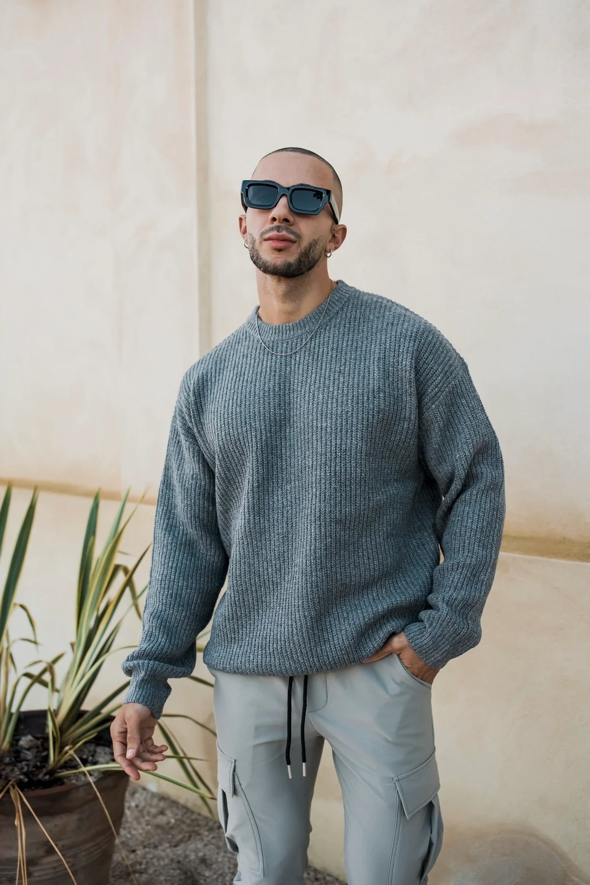 WOOL KNITTED SWEATER - GREY